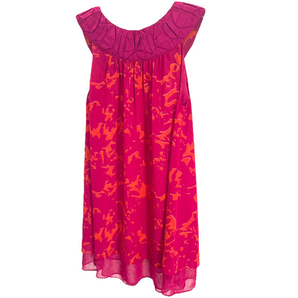 Cabi Pink Orange Print Tulle Hem Sleeveless Mini Shift Dress oversized Size XS - Picture 6 of 11